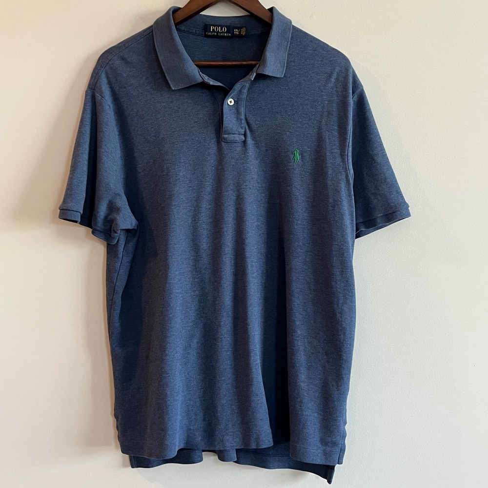 Polo Ralph Lauren Mens XXL Blue Heathered Cotton Short Sleeve Pony Logo Shirt